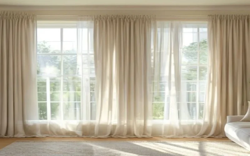 Floor-length lined curtains at a bright living room window