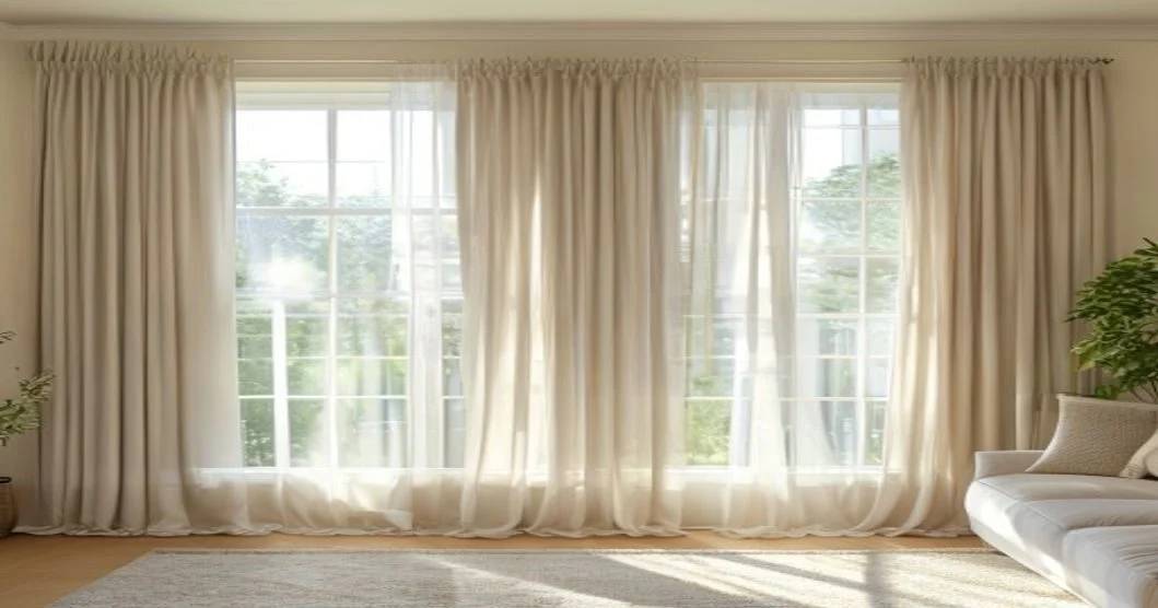 Floor-length lined curtains at a bright living room window