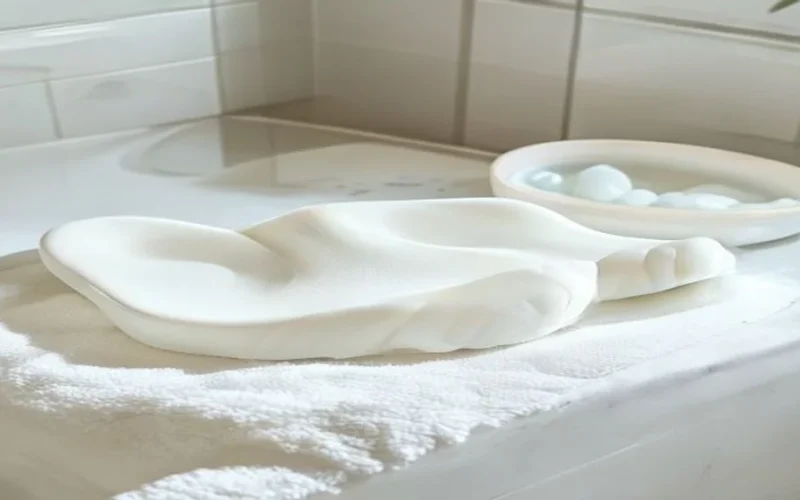 Two foam shoe insoles ready to clean on a towel