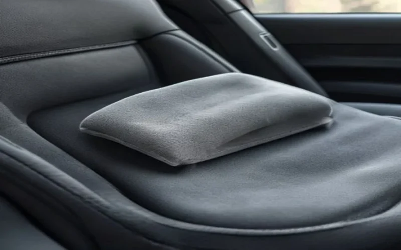 Dark Alcantara suede car seat with a microfibre cloth