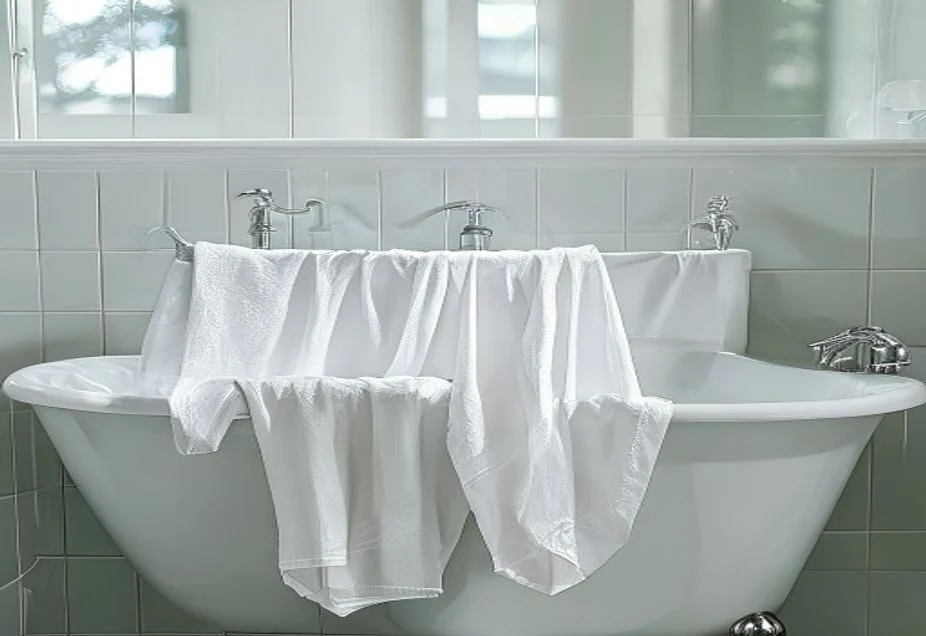 The vinegar-soaked cloth trick for limescale Vinegar-soaked cloths draped over bath taps to dissolve limescale