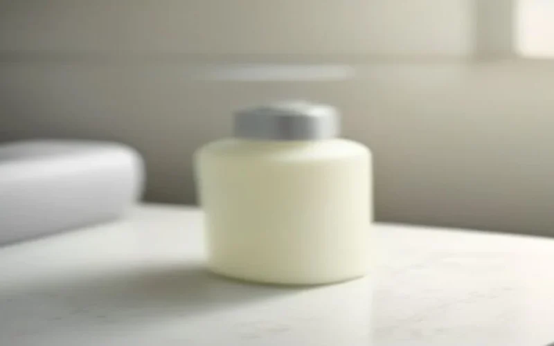 A bar of plain soap and a pump soap dispenser on a bathroom counter