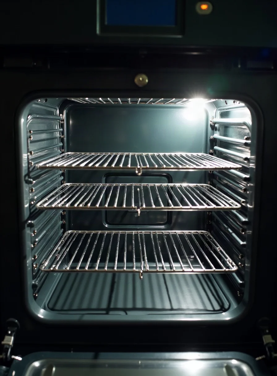 The clean interior of an oven with the door open