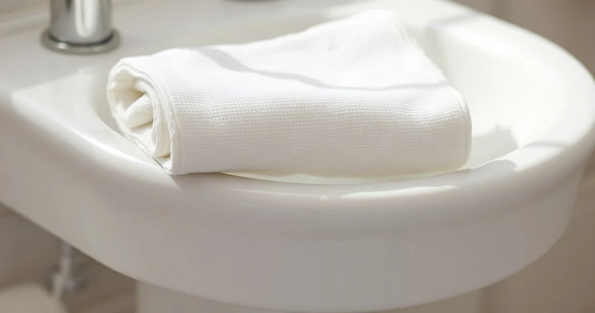 A clean paper towel by a sink