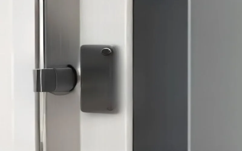 A stainless steel door handle, a common high-touch surface
