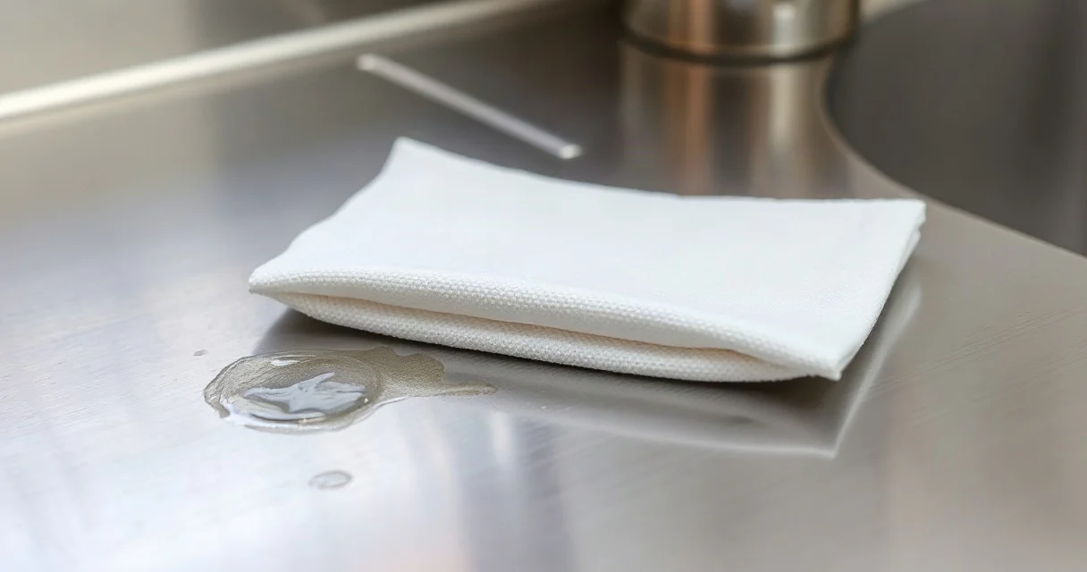 A disinfectant wipe leaving a damp streak on a worktop