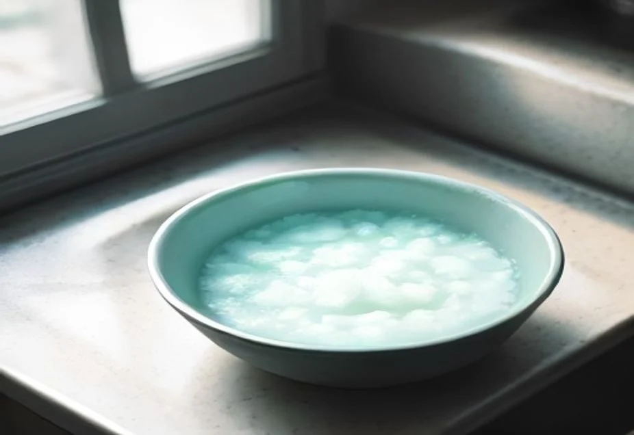 Washing a few dishes in a bowl of hot soapy water without a running tap