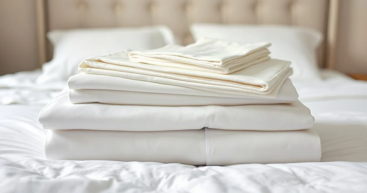 A folded stack of fresh clean bed linen