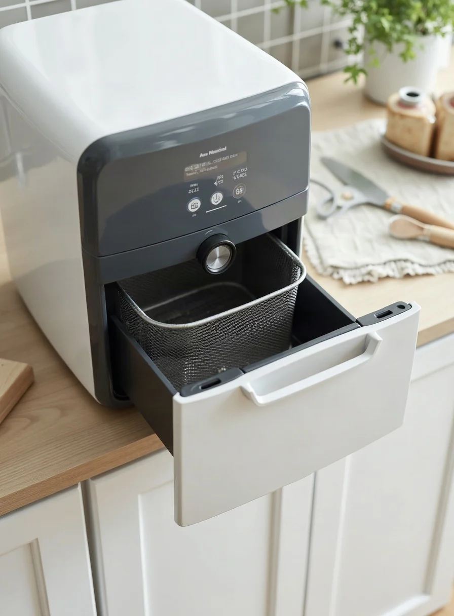 A clean air fryer with the basket open