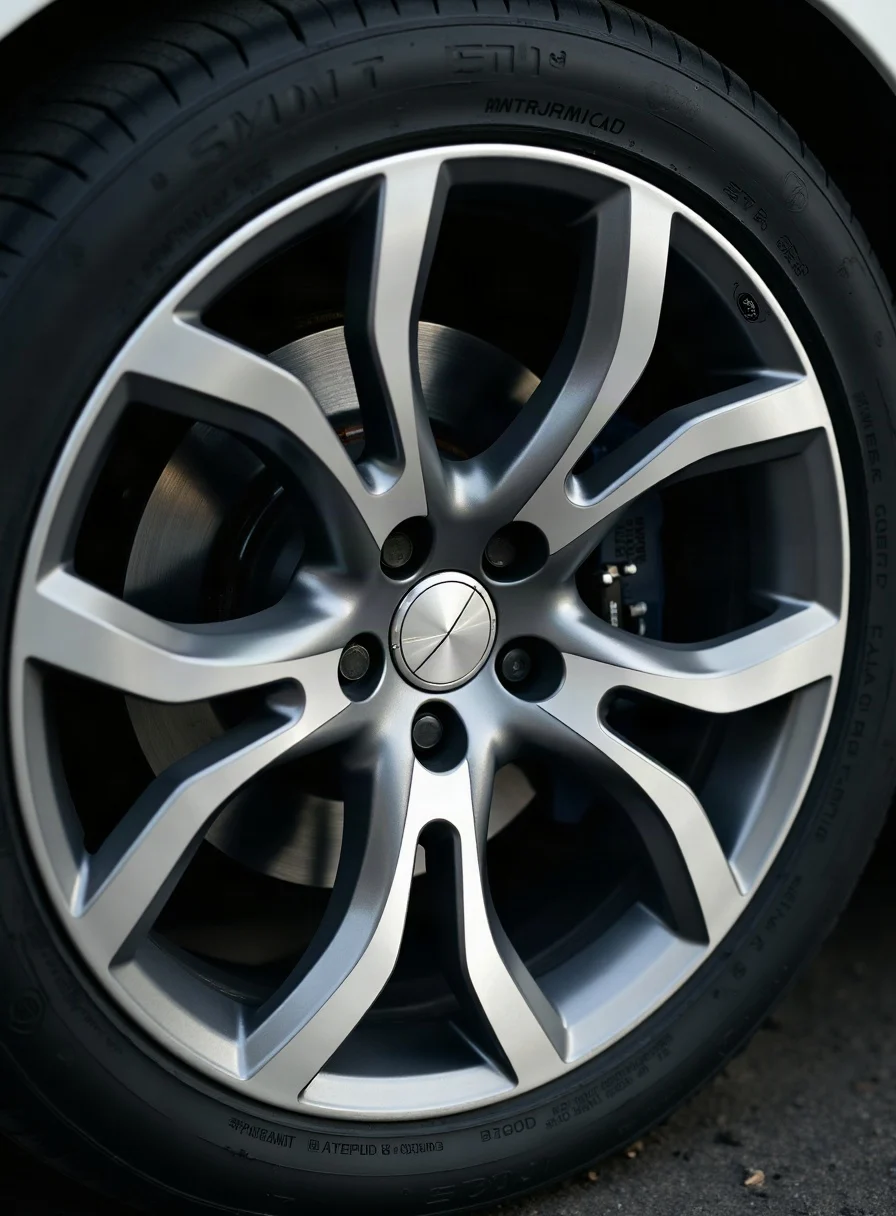 A gleaming clean silver alloy wheel