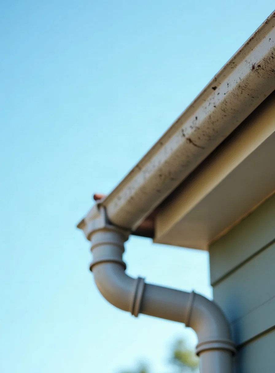 A clean clear house gutter against a blue sky