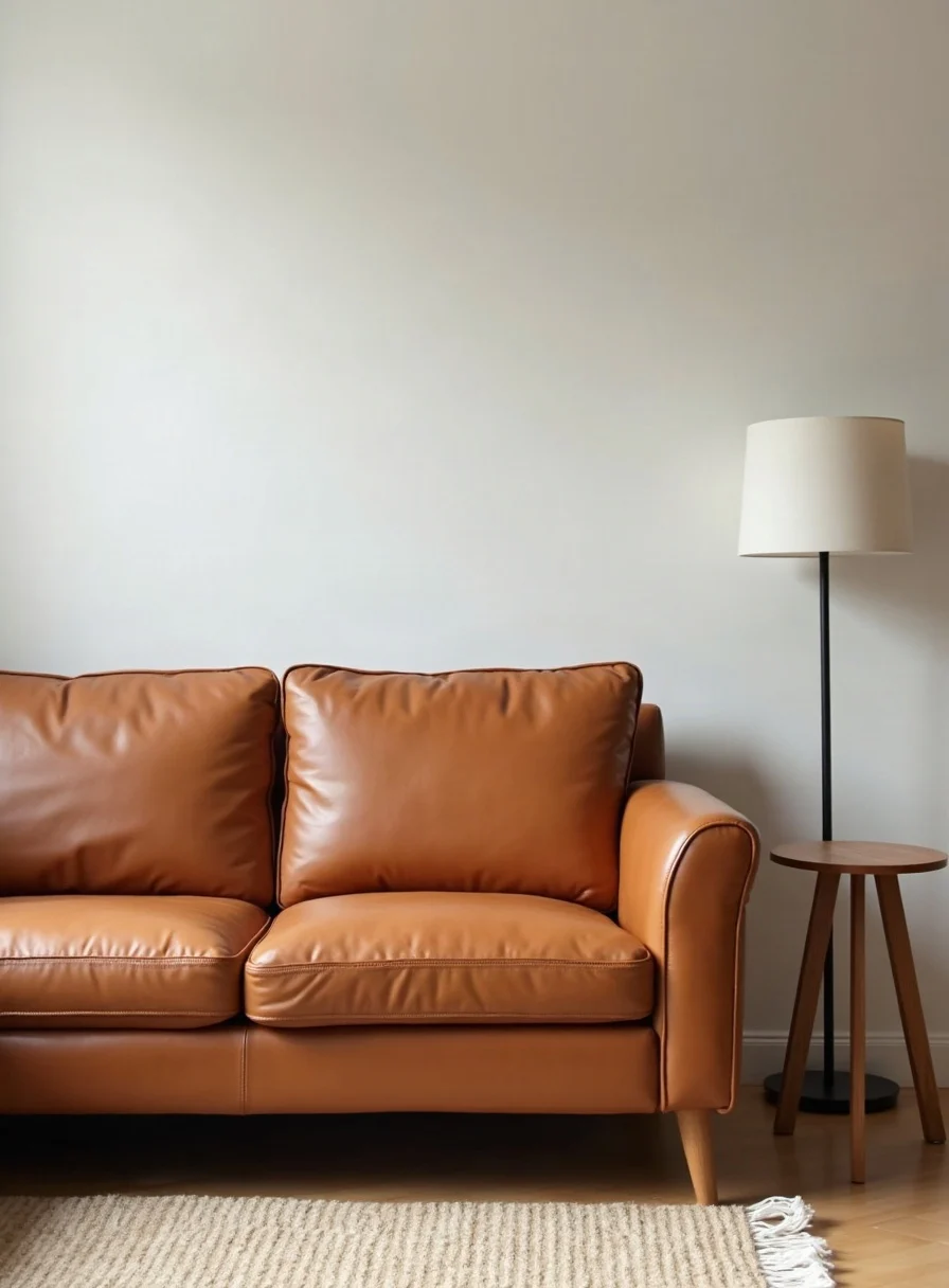 A clean conditioned brown leather sofa