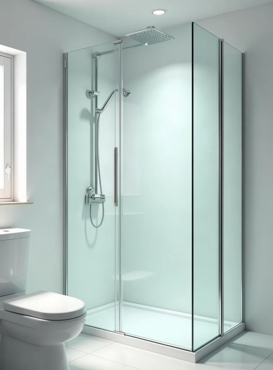 A sparkling clean glass shower screen