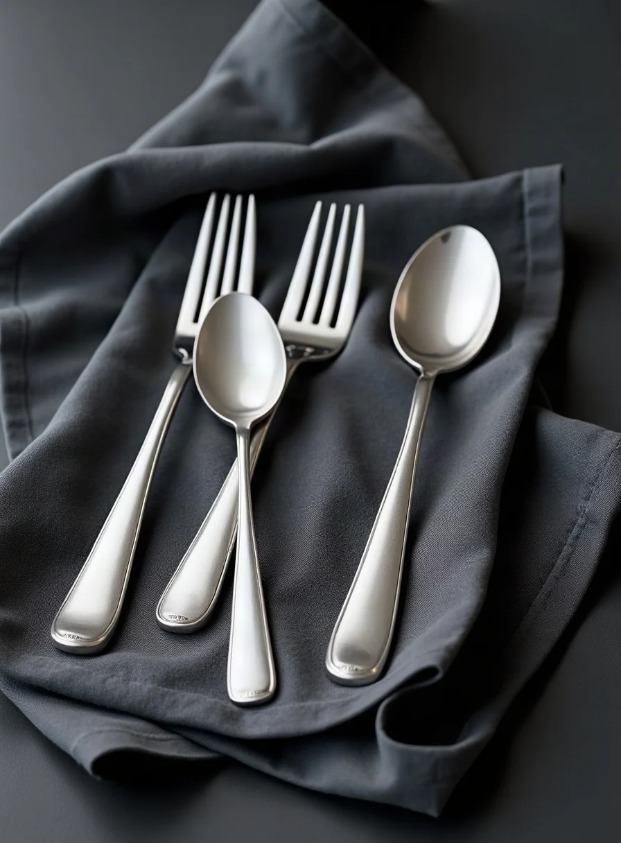 Gleaming polished silver cutlery free of tarnish