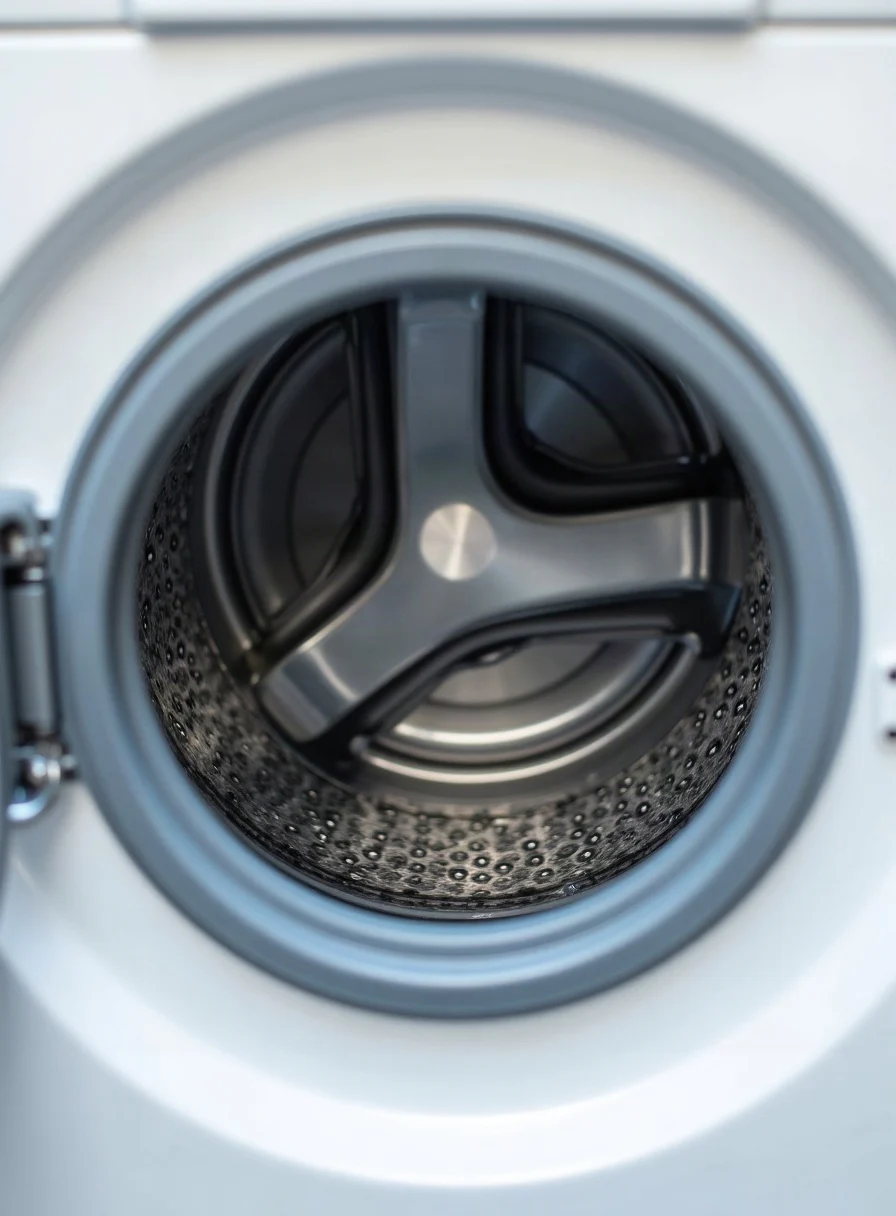 A clean empty washing machine drum