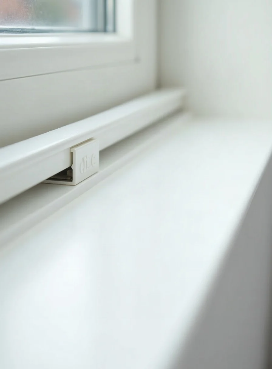 A spotless clean white window track