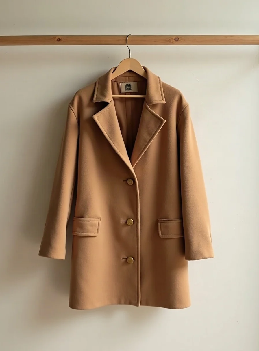 A wool coat on a hanger