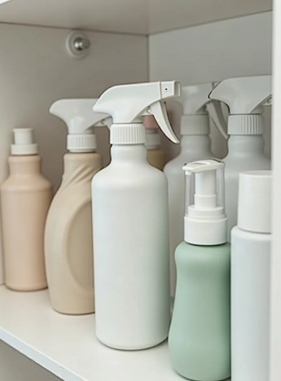 Cleaning products stored on a shelf