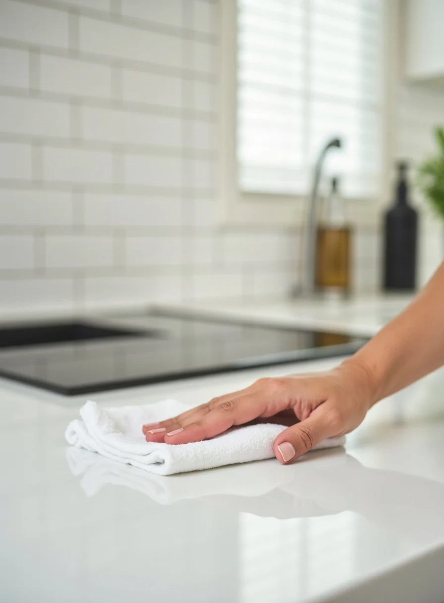 Using a disinfectant wipe on a surface