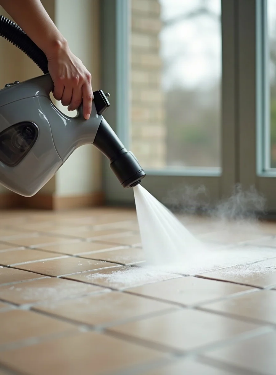 A steam cleaner in use