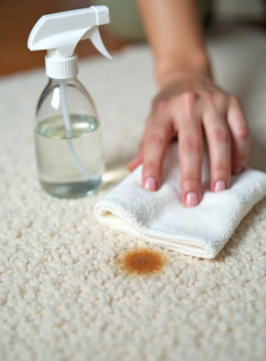 Blotting a carpet stain with a microfibre cloth