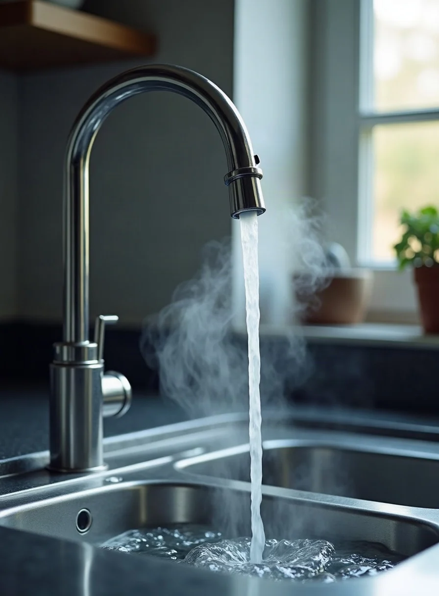 Hot water running from a tap