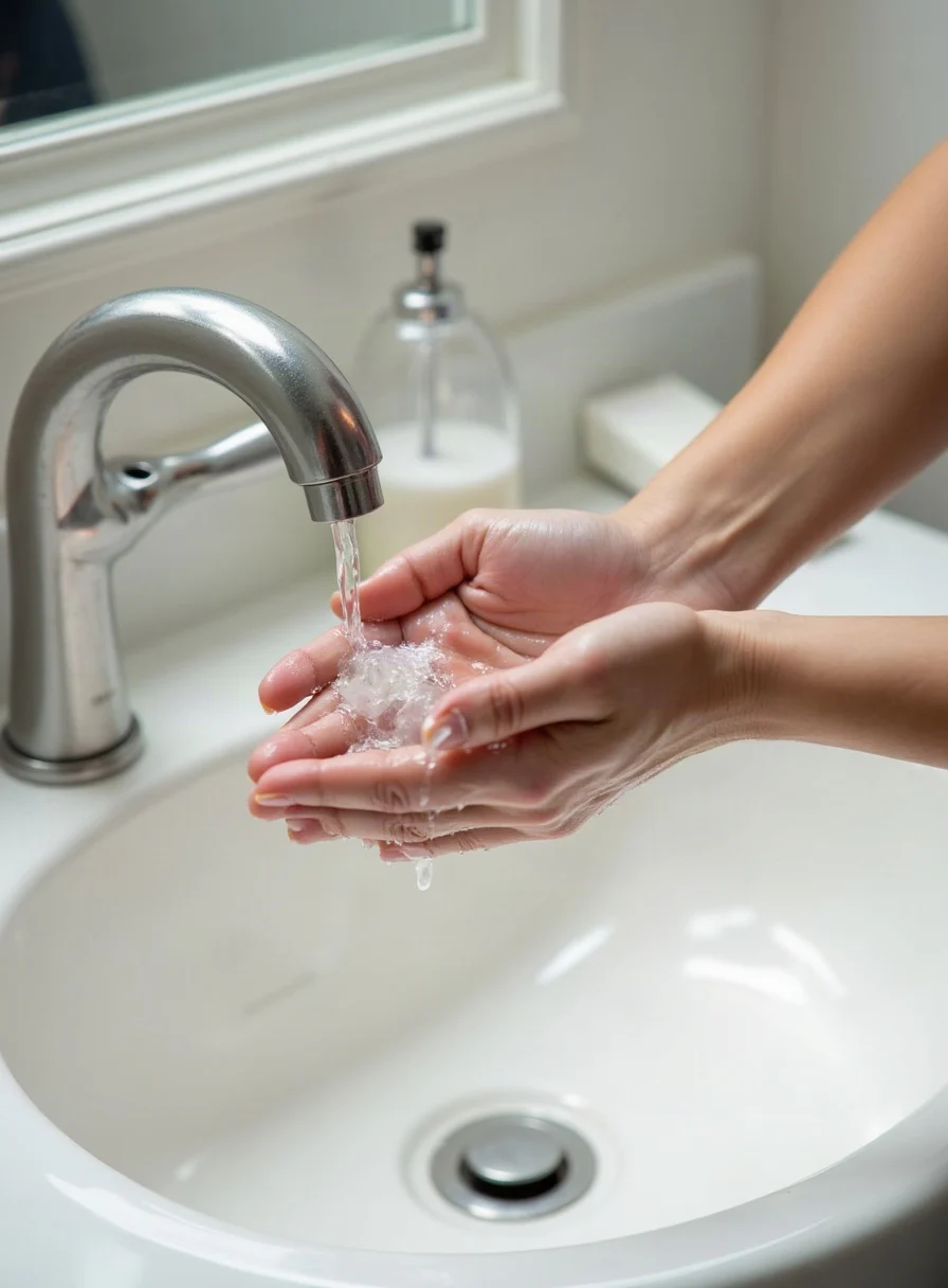 Washing hands with soap after handling money
