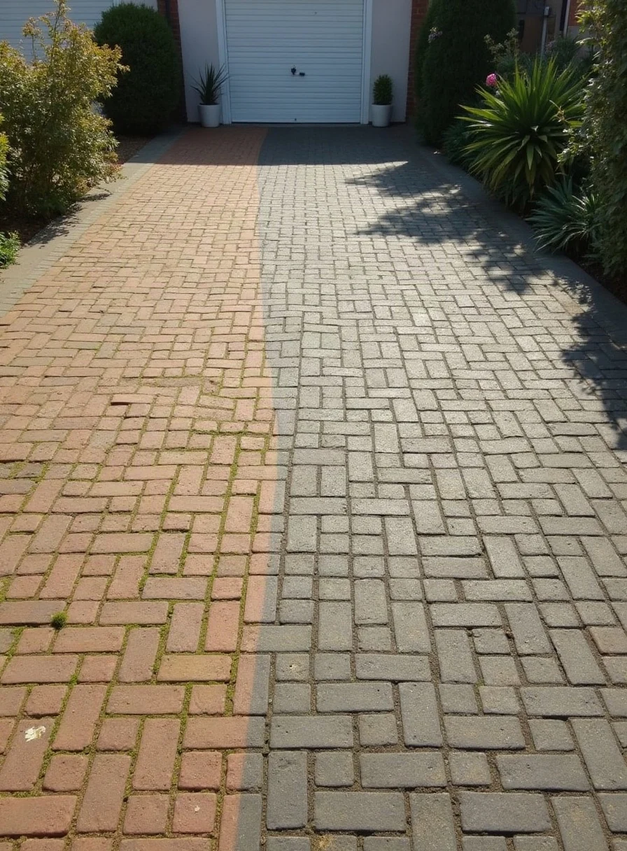 A clean block paving driveway