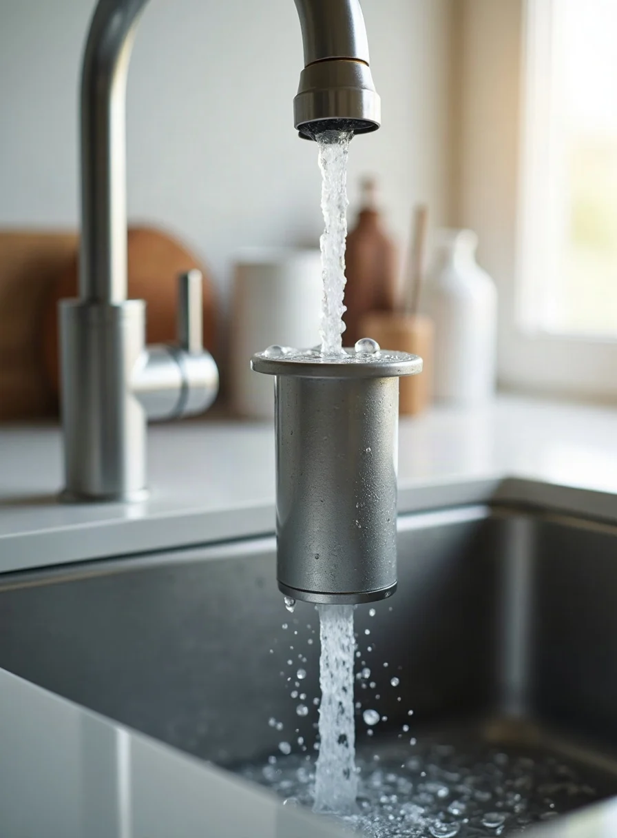 Rinsing a dishwasher filter under a running tap