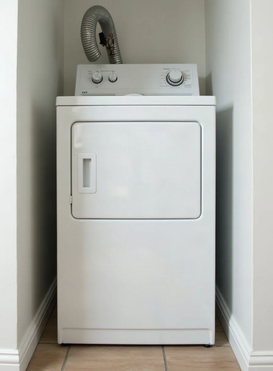 Tumble dryer vent hose at the back of the machine