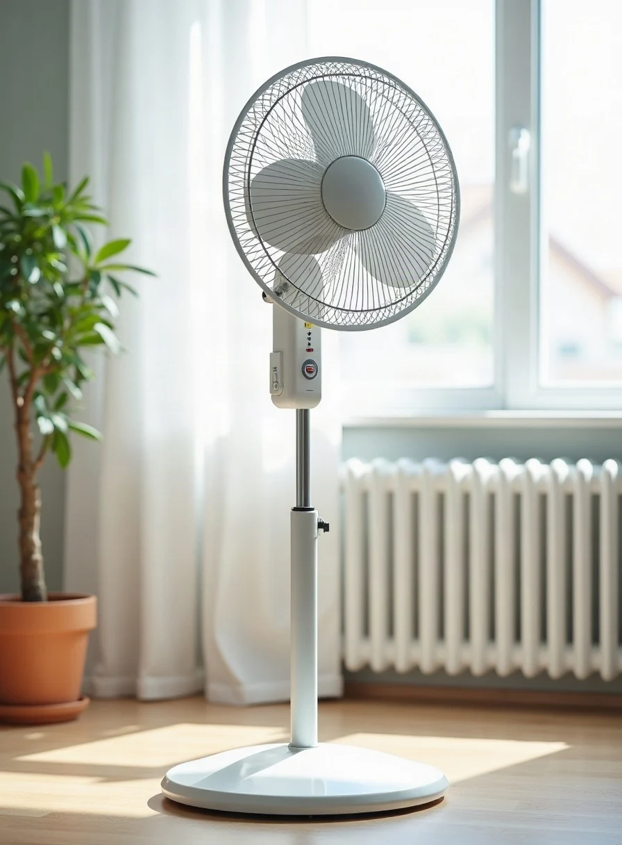 A pedestal fan being cleaned