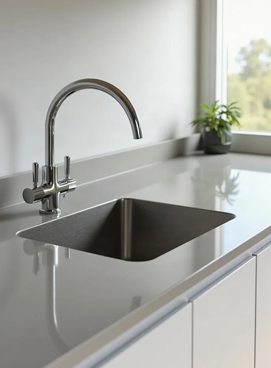 A clean stainless steel sink