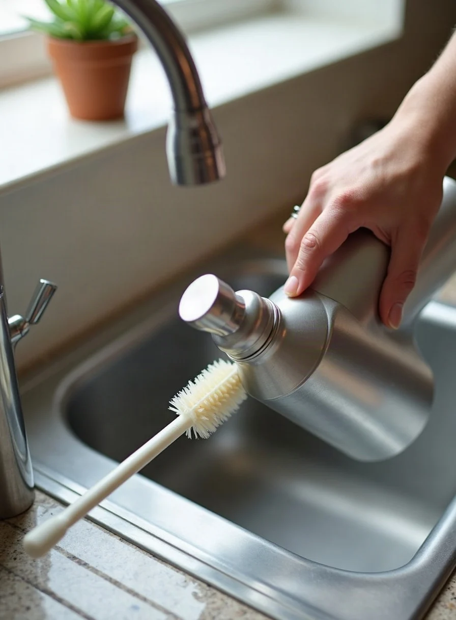 Cleaning a stainless steel water bottle