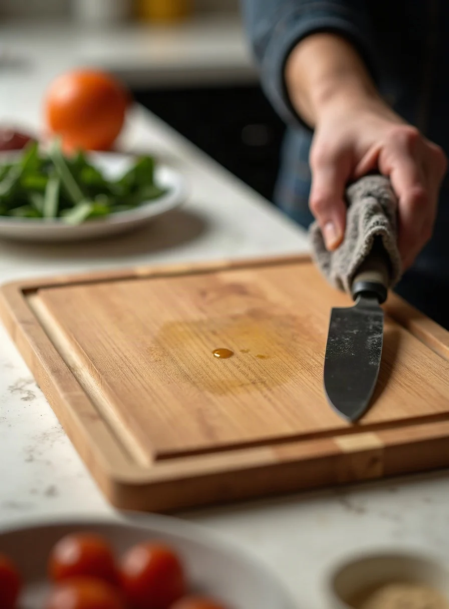 Oiling a wooden chopping board