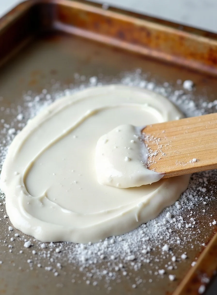 Baking soda paste spread over a greasy baking tray