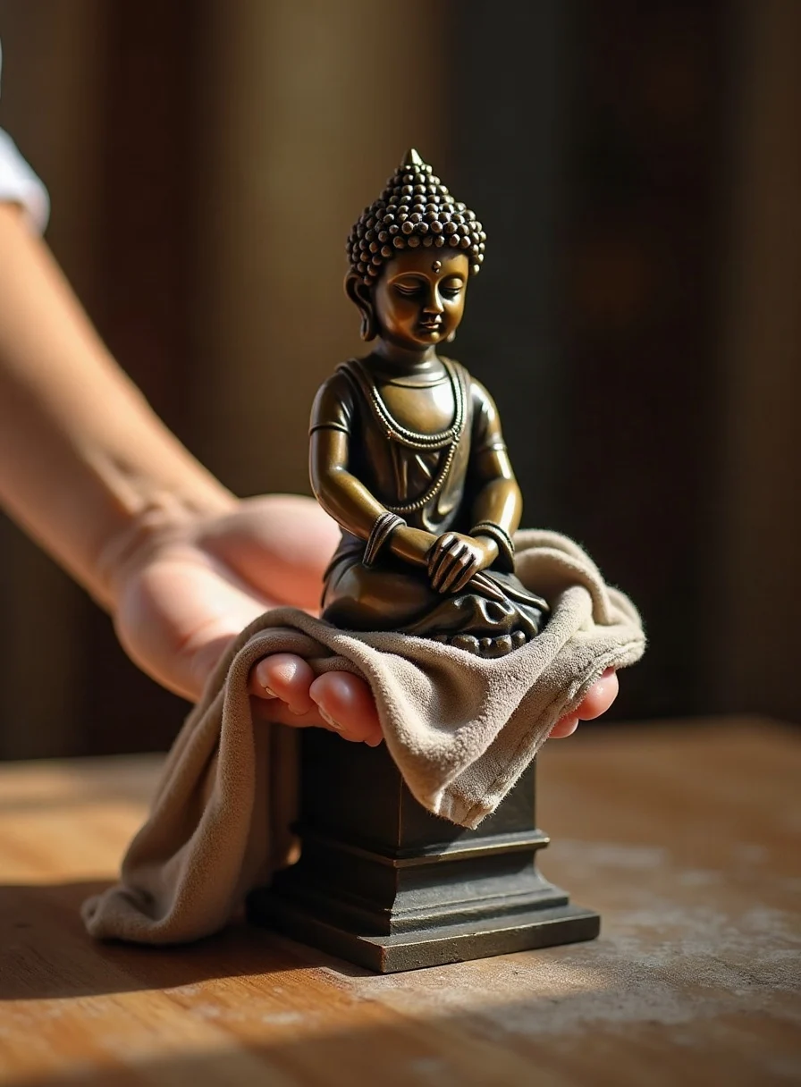 Polishing a bronze ornament
