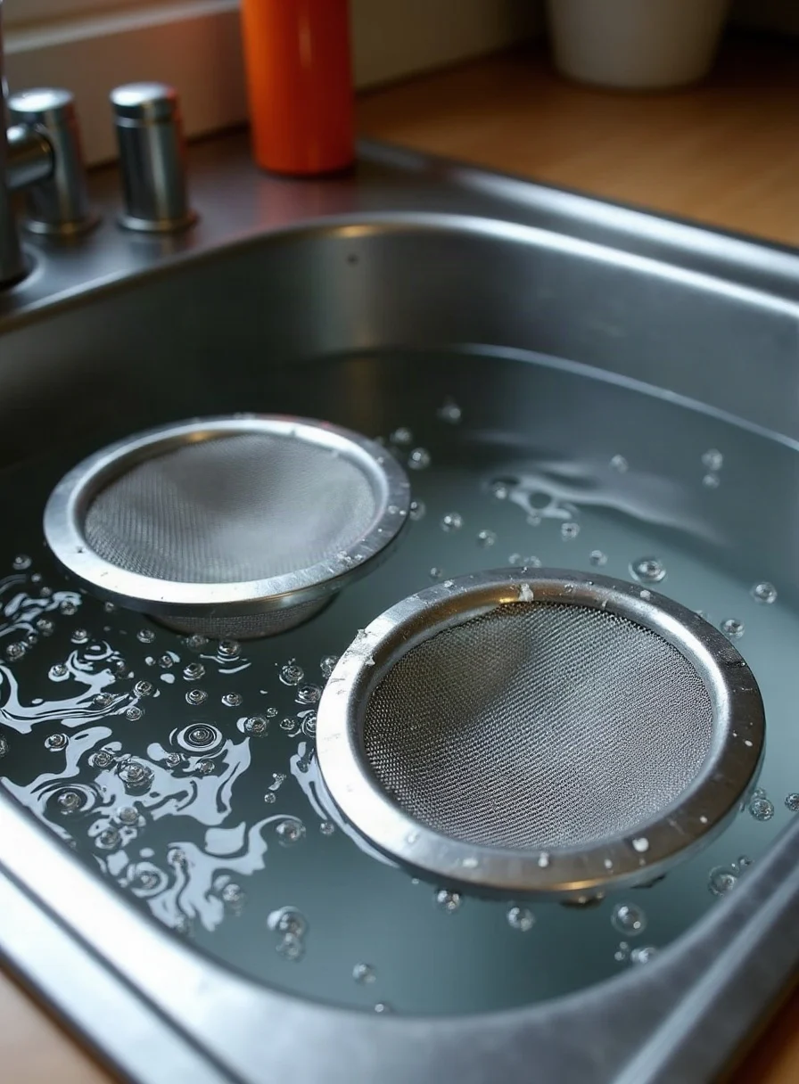 Extractor fan mesh filters soaking in soapy water