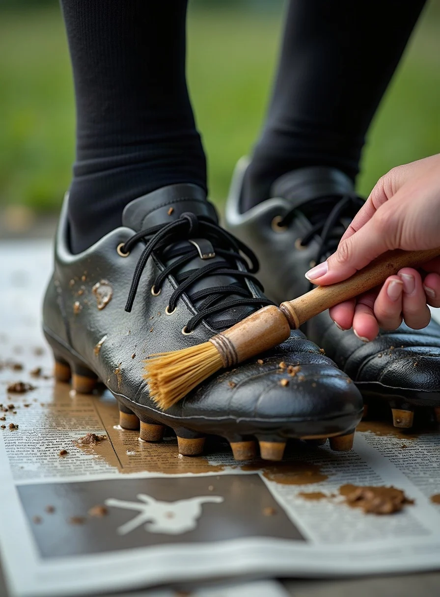 Cleaning muddy football boots