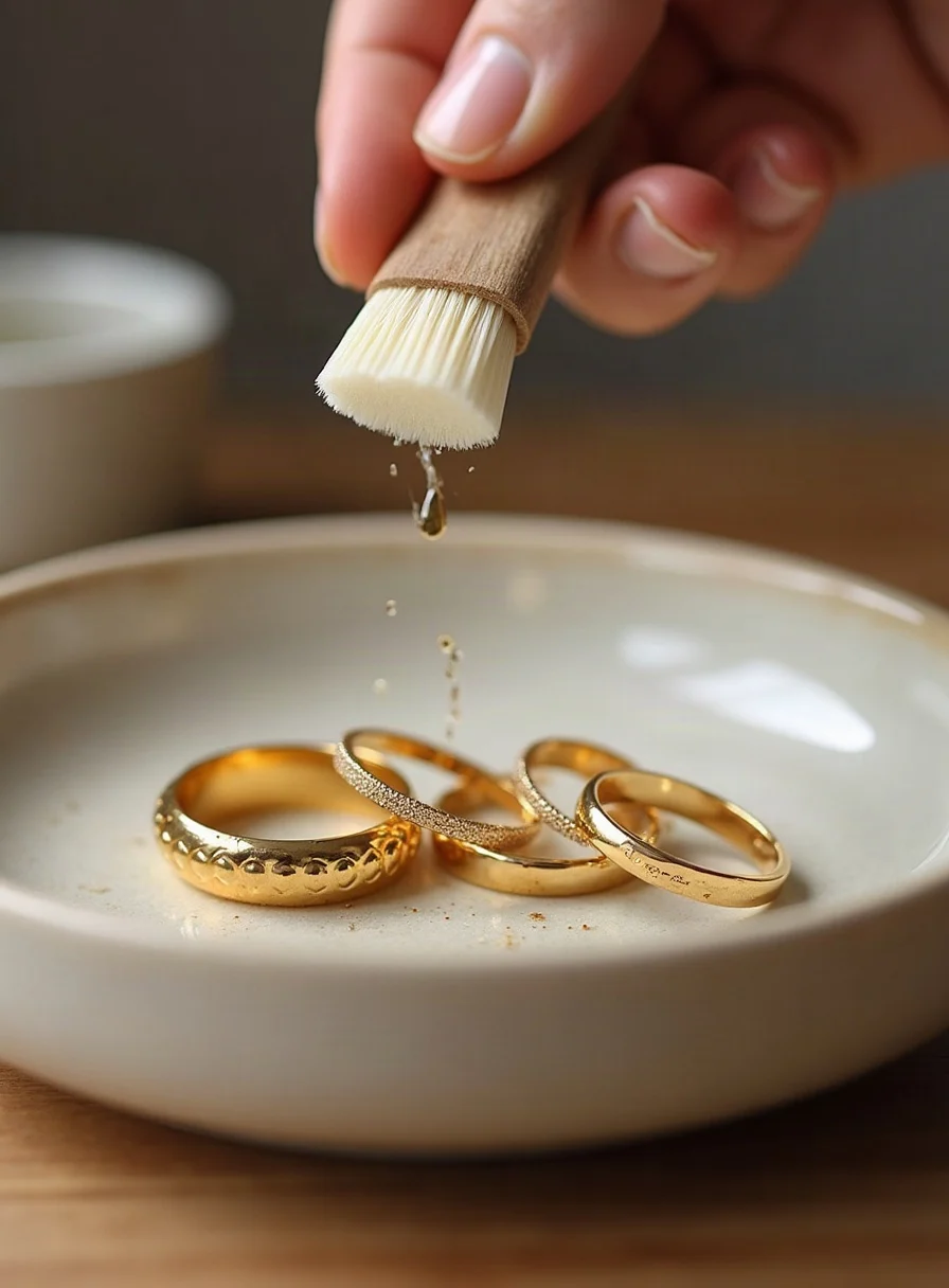 Cleaning gold jewellery with a brush