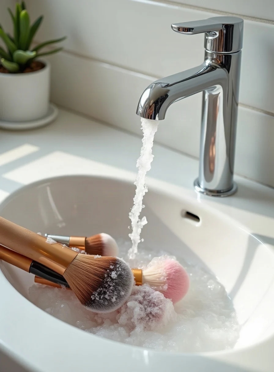 Washing makeup brushes