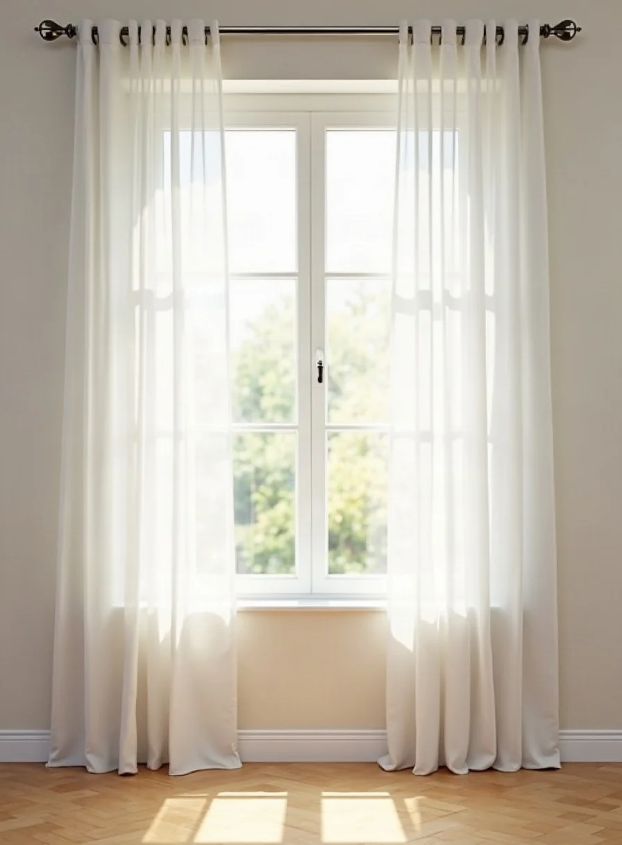 Bright white net curtains at a window