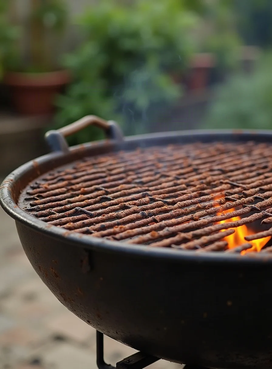 Rusty cast iron grates from a charcoal grill