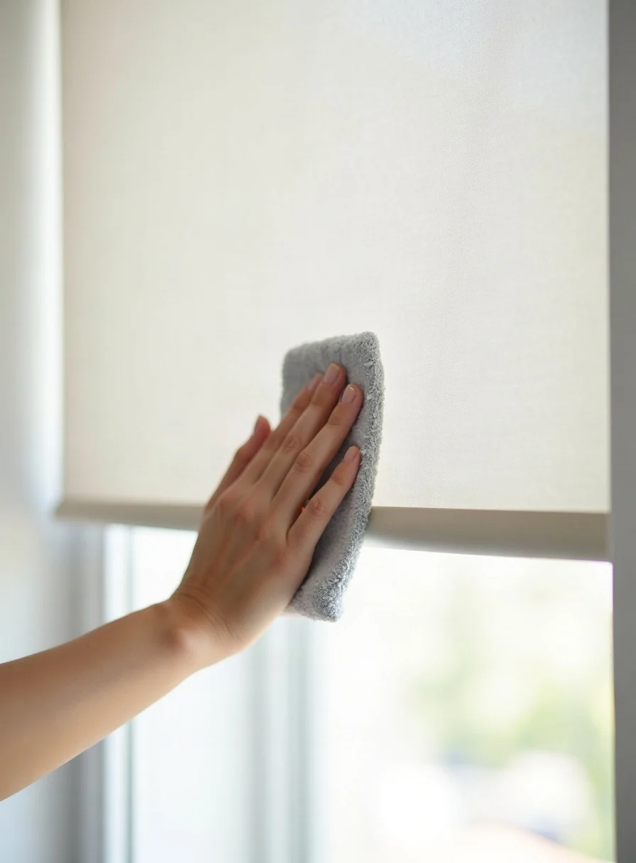 Wiping vertical blinds in place