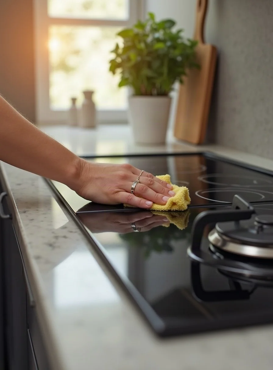 Wiping grease off a kitchen surface