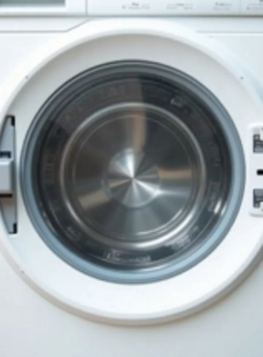 Clean empty washing machine drum with the door open