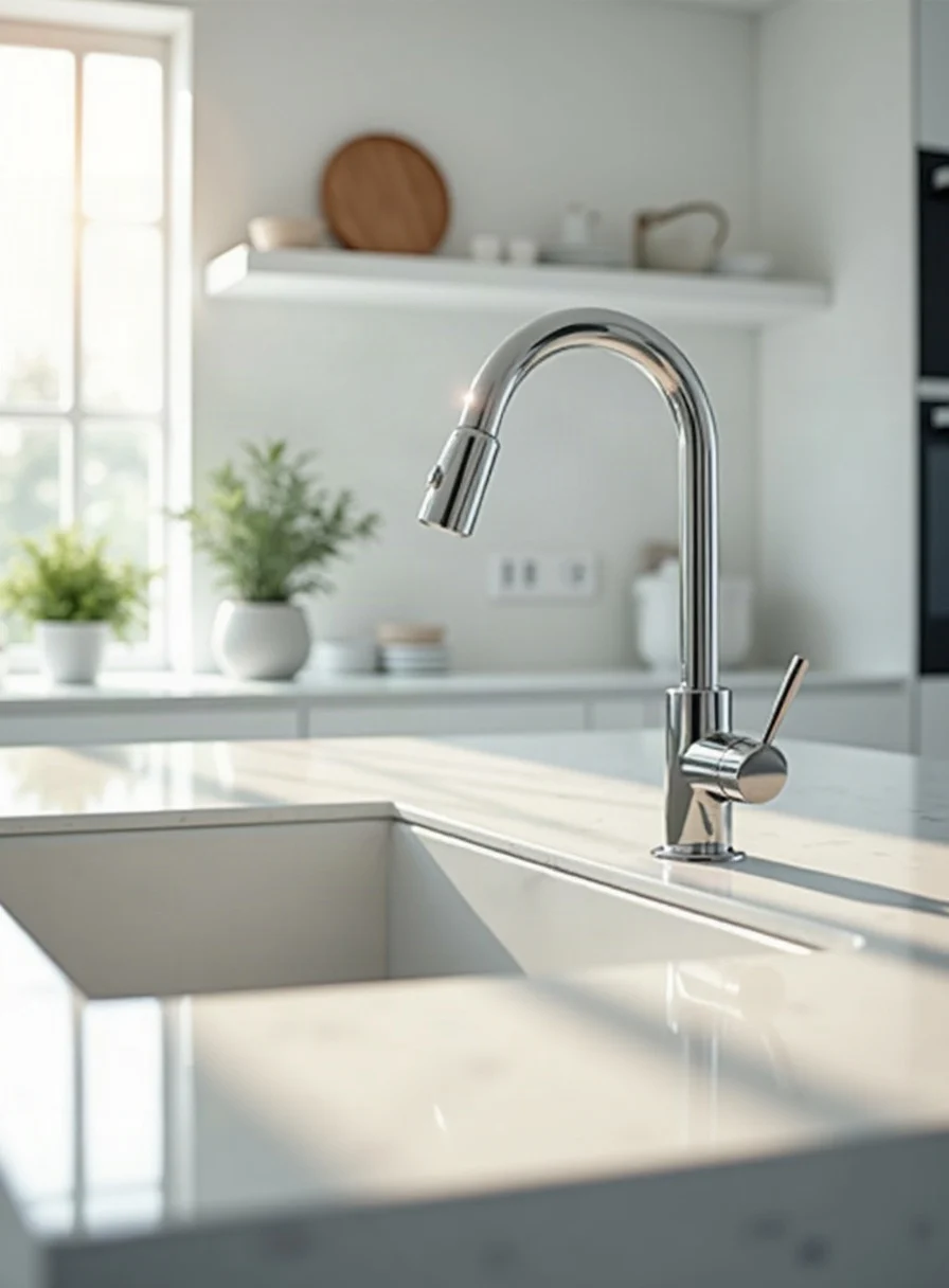A clean kitchen sink area