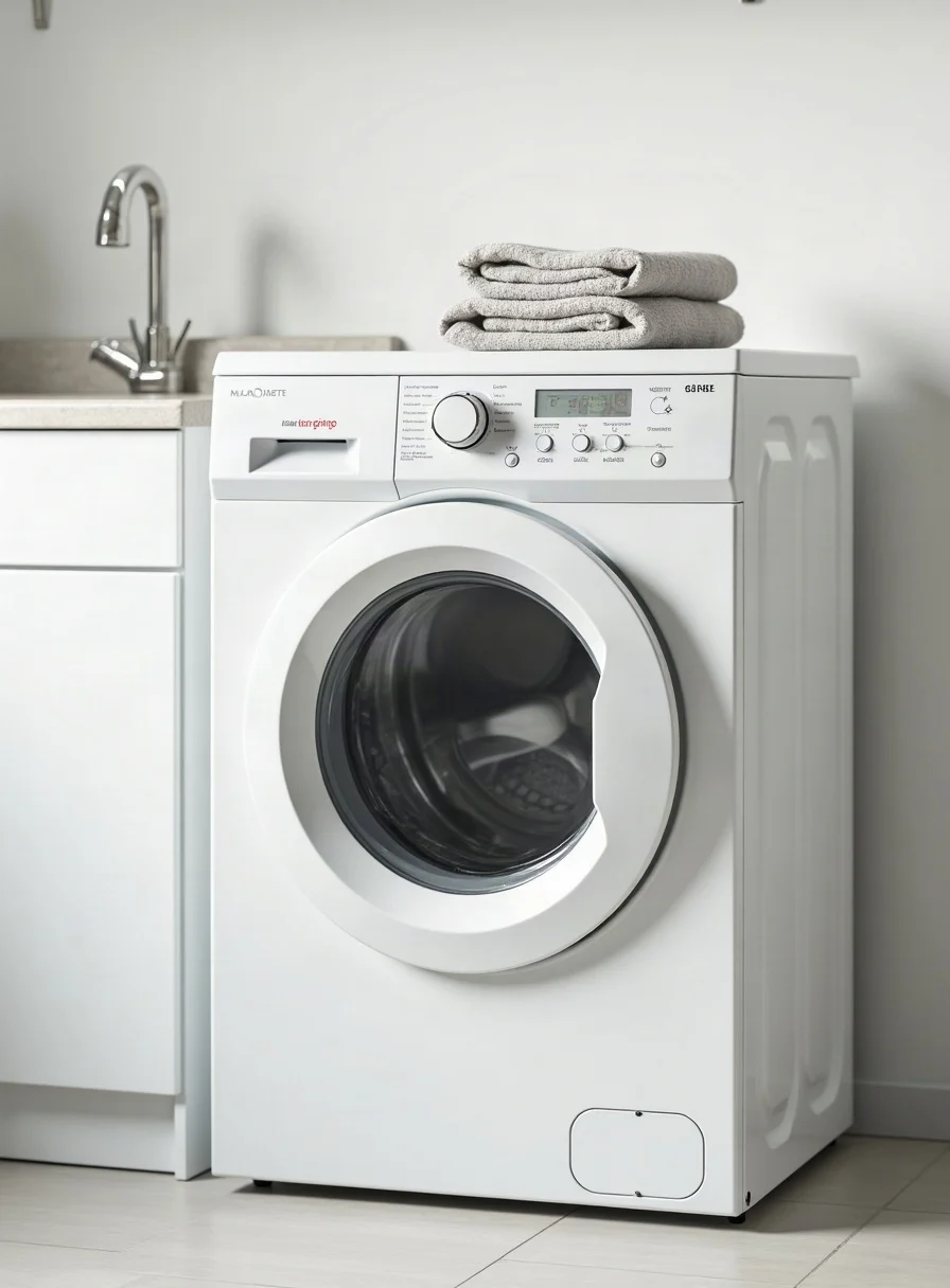 A clean washing machine with the door open