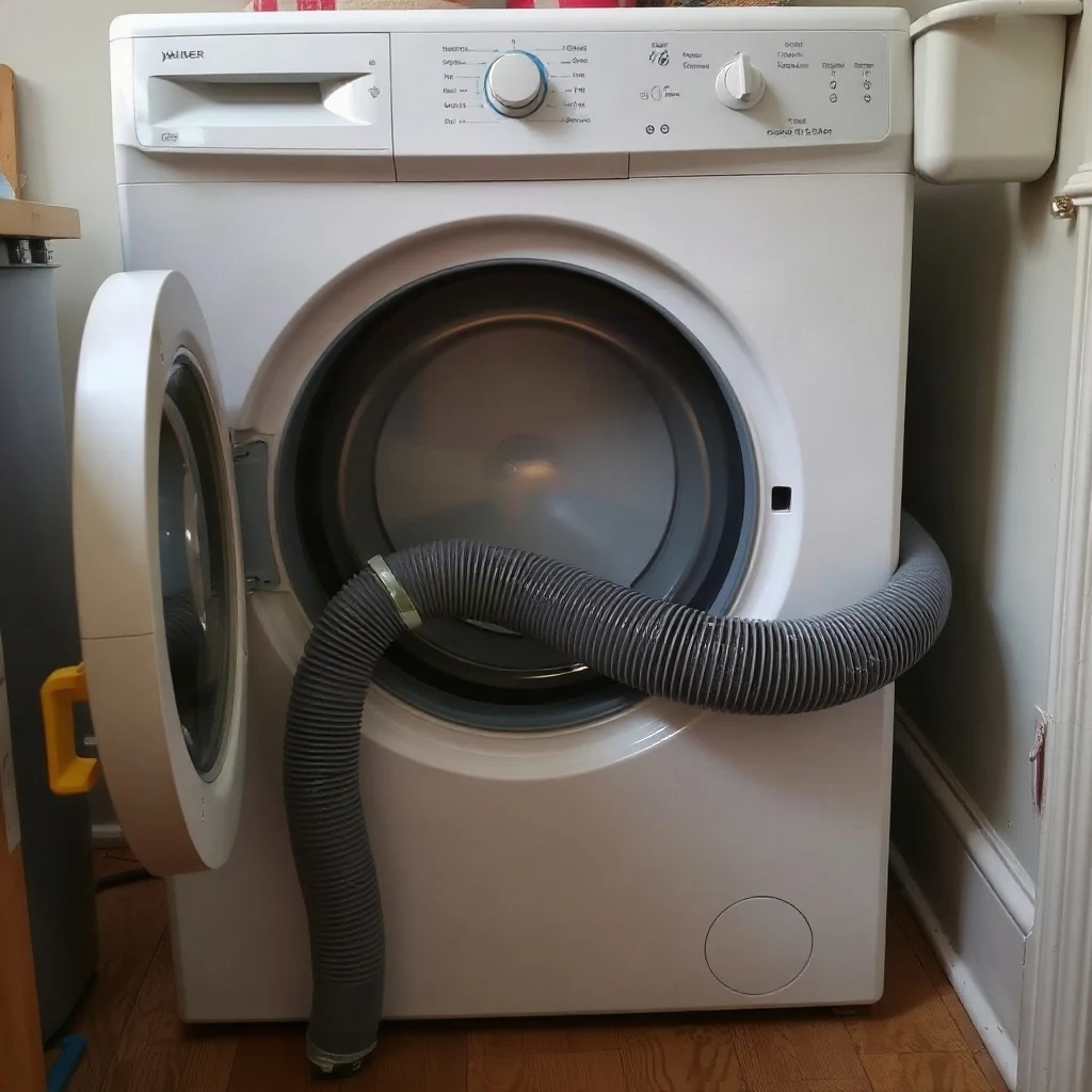 Washing machine drain hose connected to a standpipe, checked for kinks and blockages