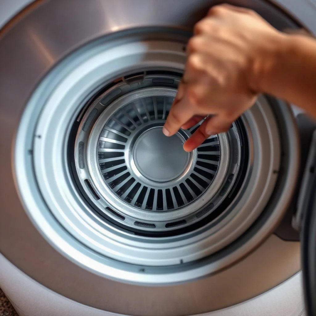Removing the drain filter cap from a washing machine to clear a blockage