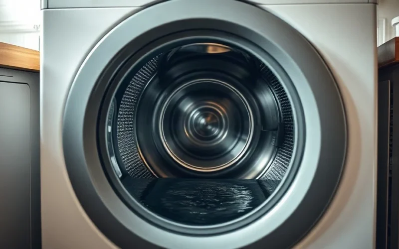 Front-loading washing machine with standing water pooled inside the drum after a failed drain cycle
